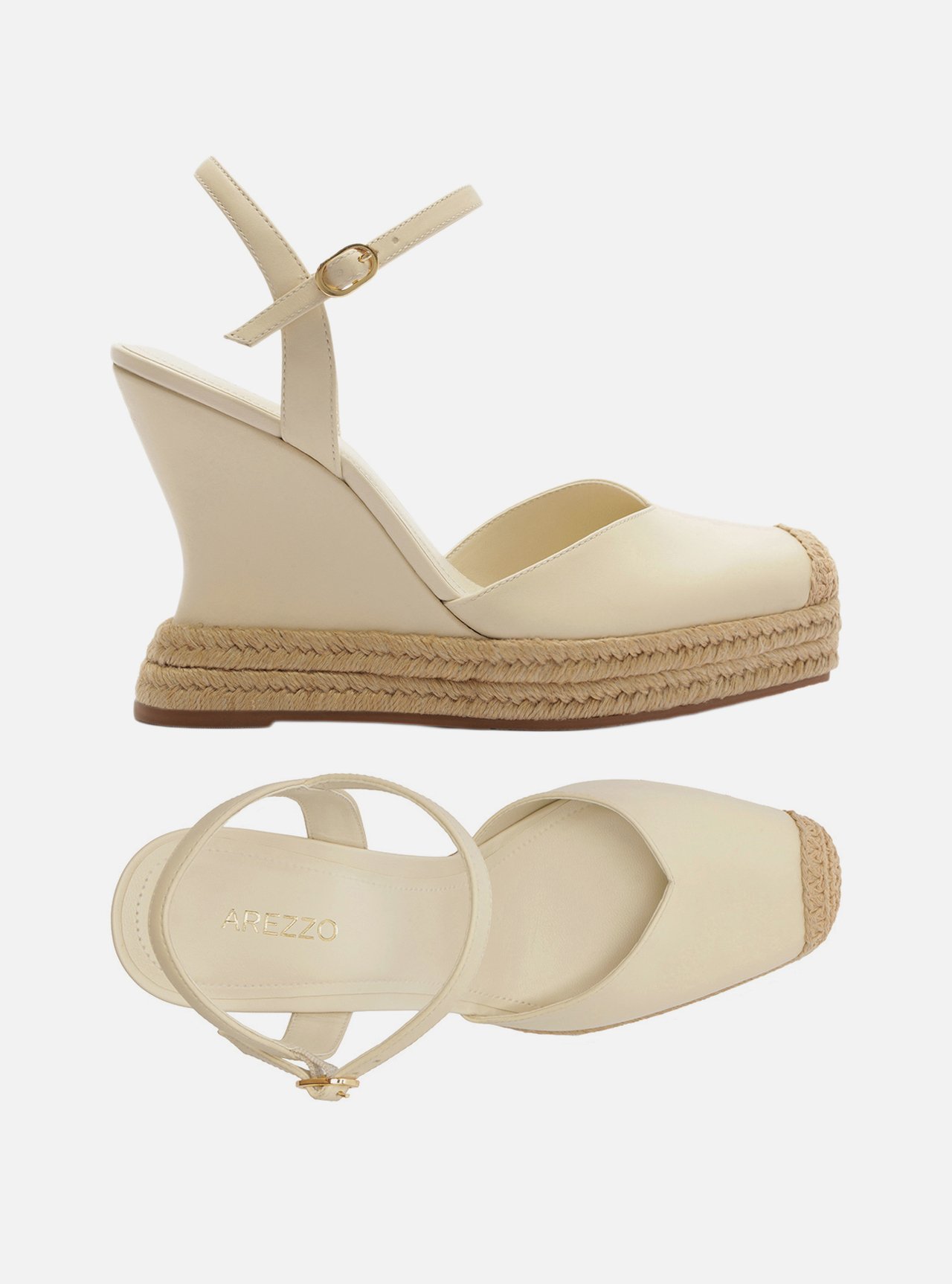 Sandália Anabela Espadrille Off White Plataforma Fivela Tressê Slingback — foto 5