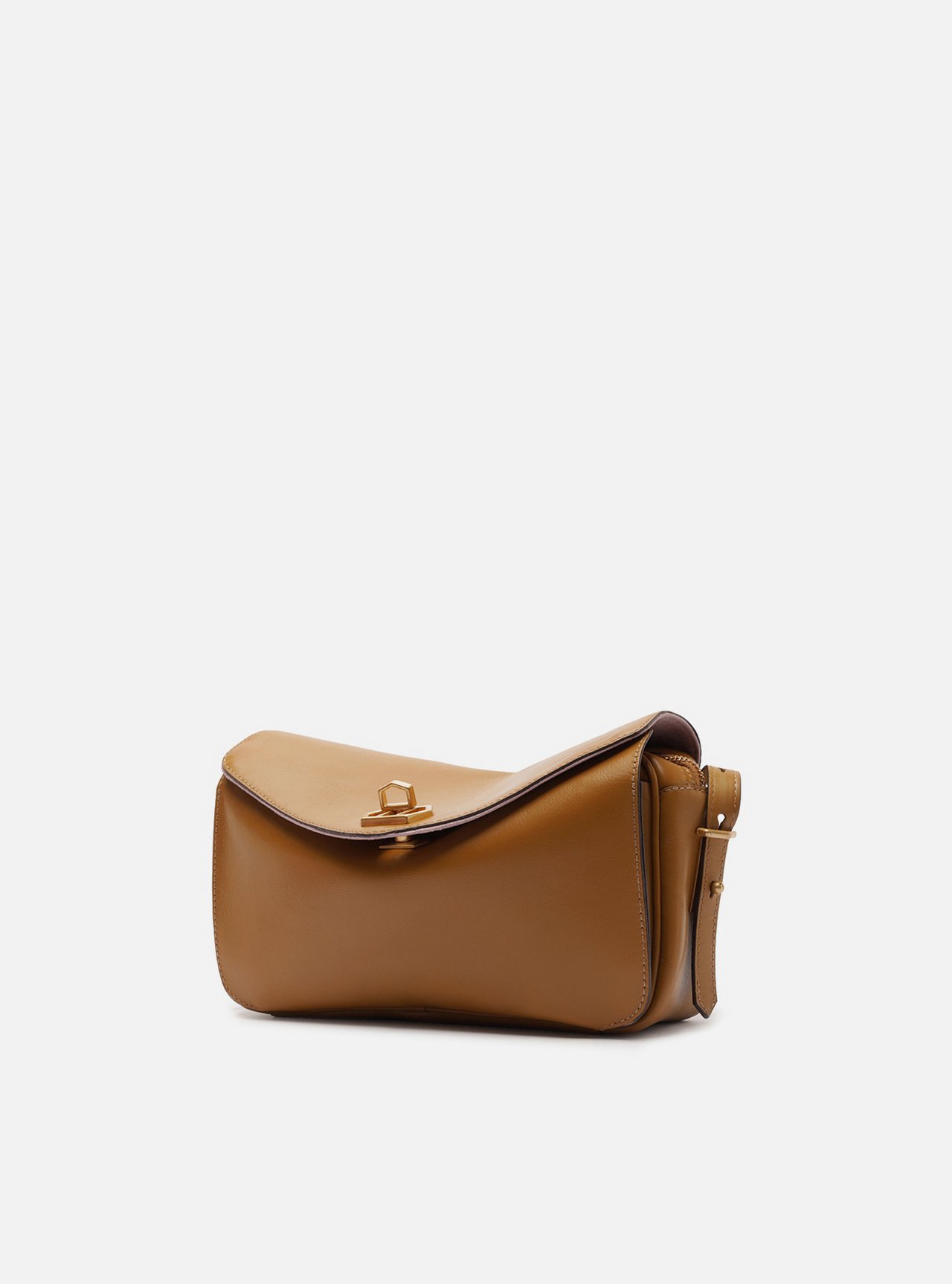 Bolsa Tiracolo Marrom Couro Média Fecho Dourado — foto 2