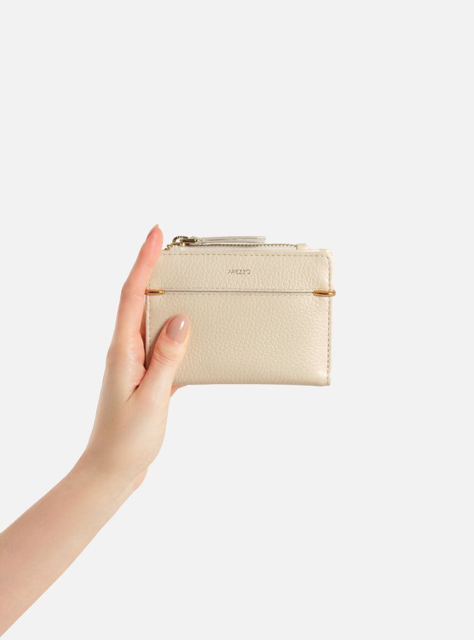 Carteira Off White Couro Pequena Zíper Metais