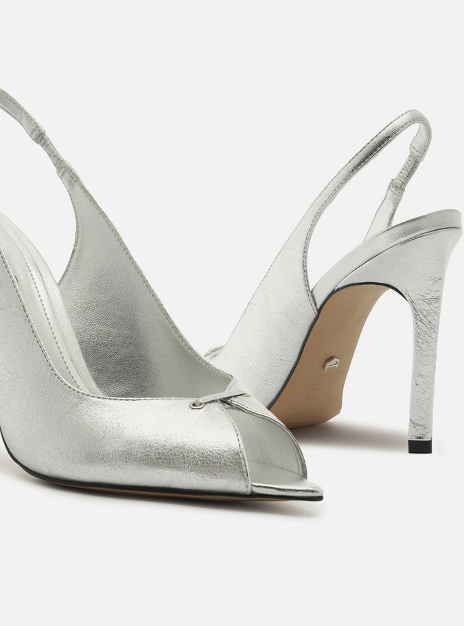 Sandália Prata Salto Alto Slingback