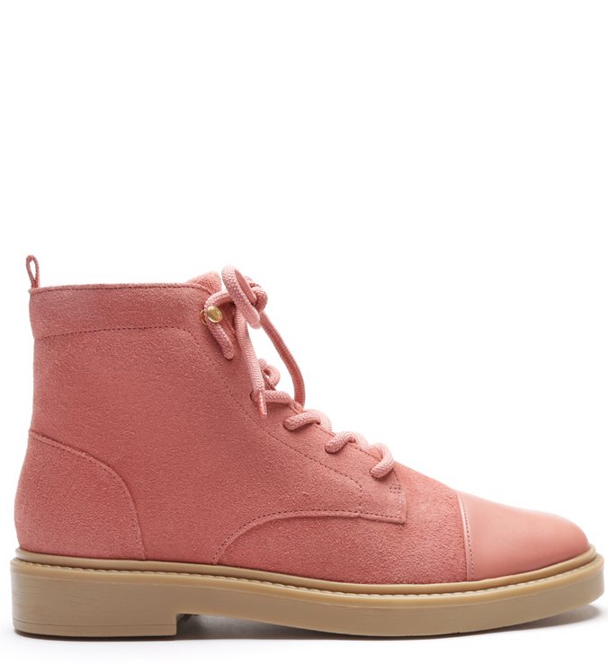 Bota Coturno Rosa Camurcina Salto Baixo Amarração