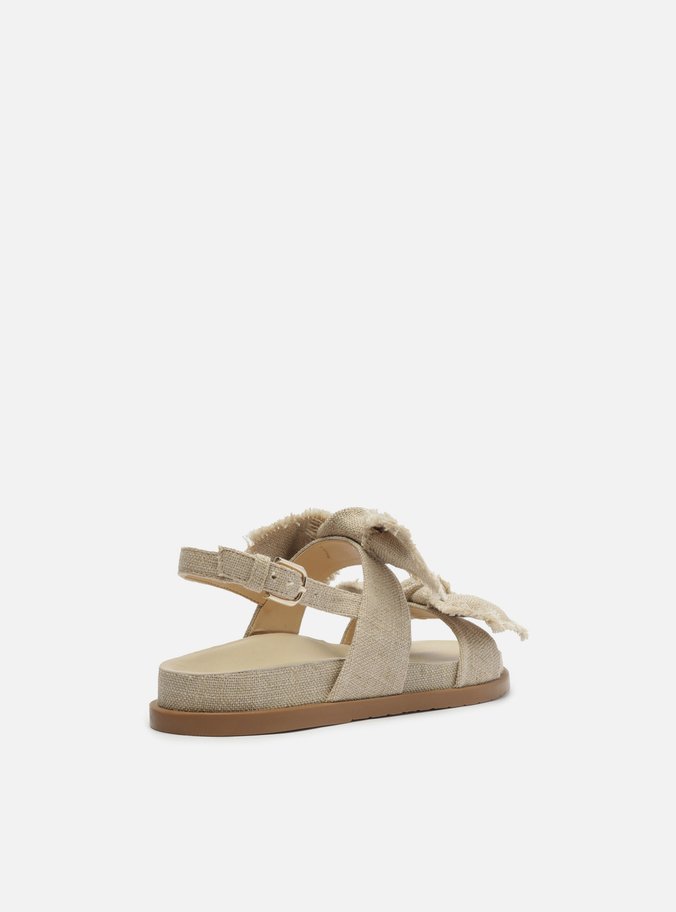 Sandália Rasteira Nude Linho Flatform Laços