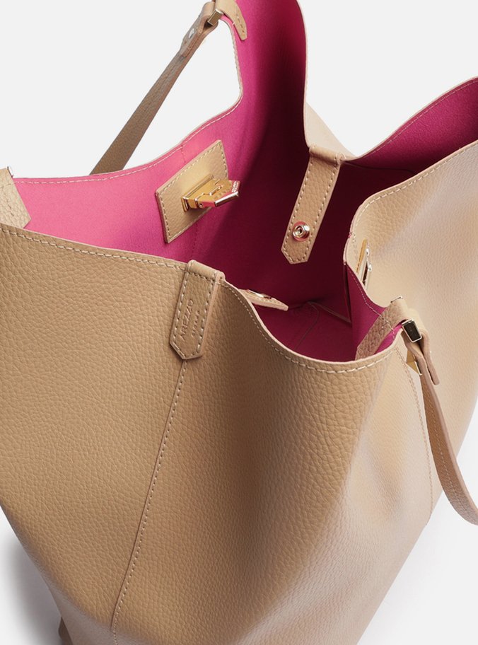 Bolsa Shopping Bege Grande Encaixe Metal