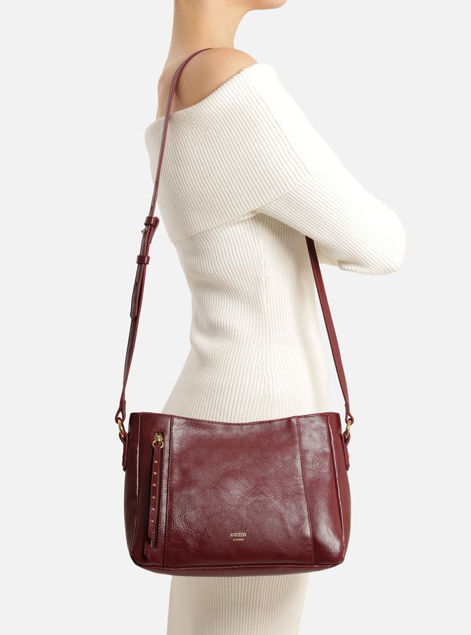 Bolsa Tiracolo Bordô Média Bolso Frontal Zíper