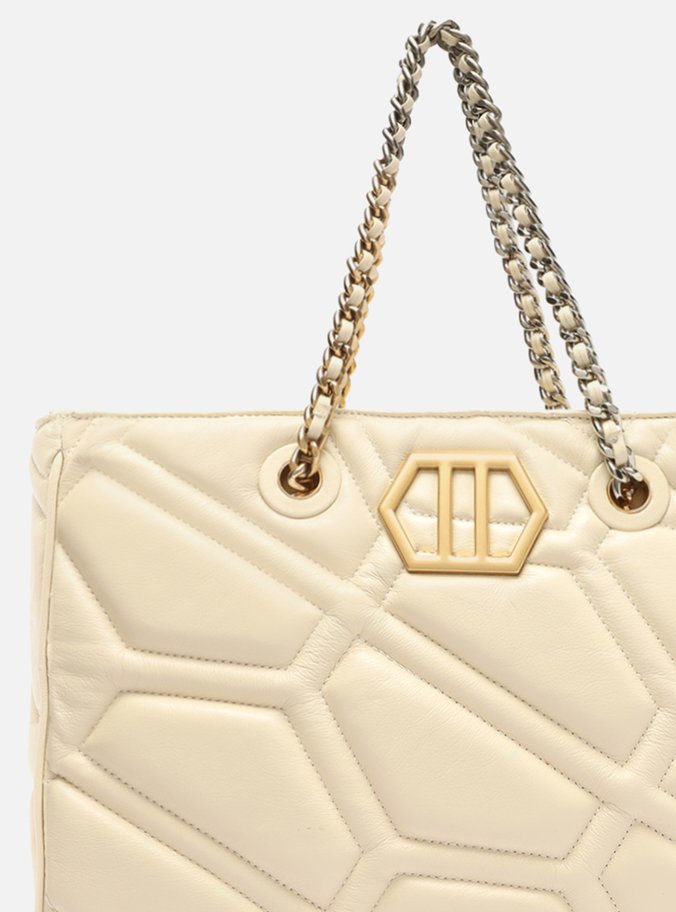 Bolsa Shopping Branca Couro Emma Grande Corrente
