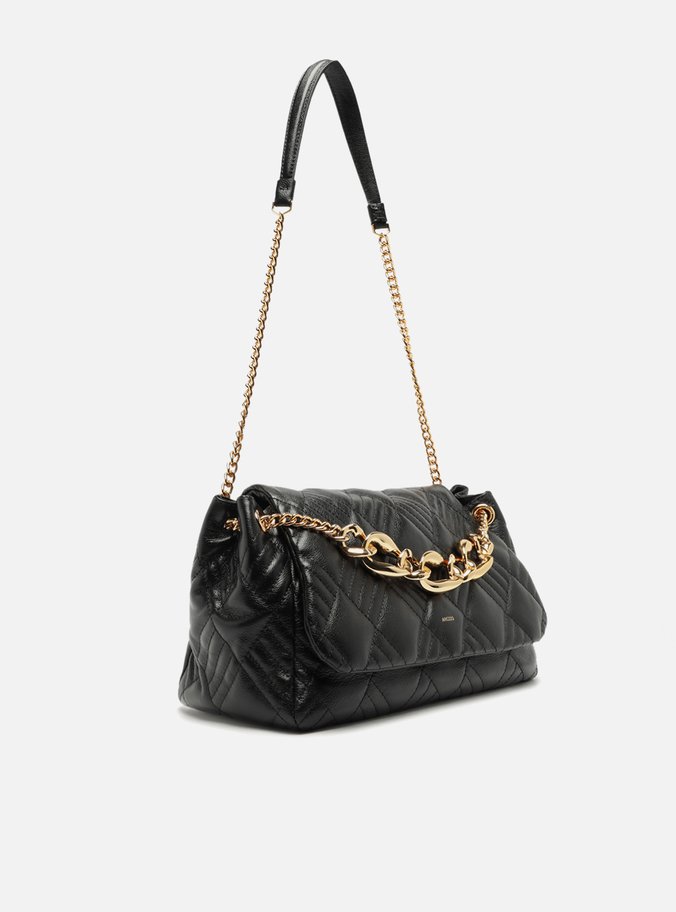 Bolsa Tiracolo Preta Couro Matelassê Grande