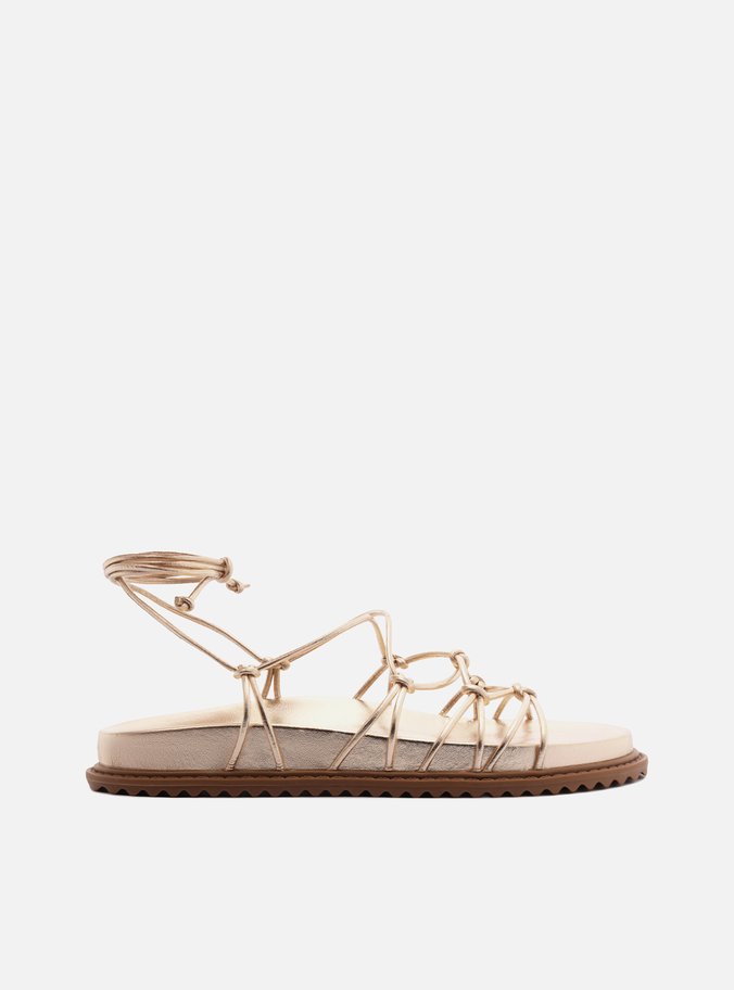 Sandália Rasteira Dourada Amarração Nós