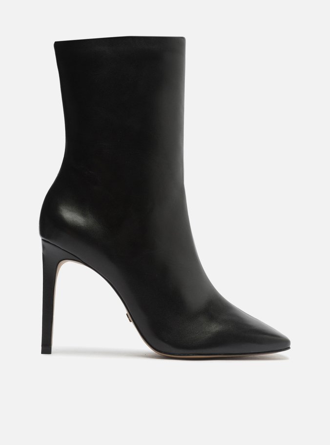 Bota Preta Couro Cano Médio Bico Quadrado