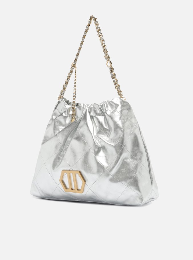 Bolsa Hobo Prata Couro Esther Grande