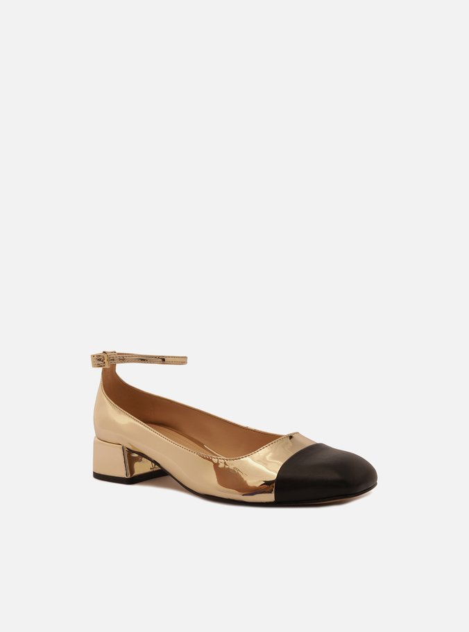 Sapato Boneca Dourado Bico Quadrado Cap Toe