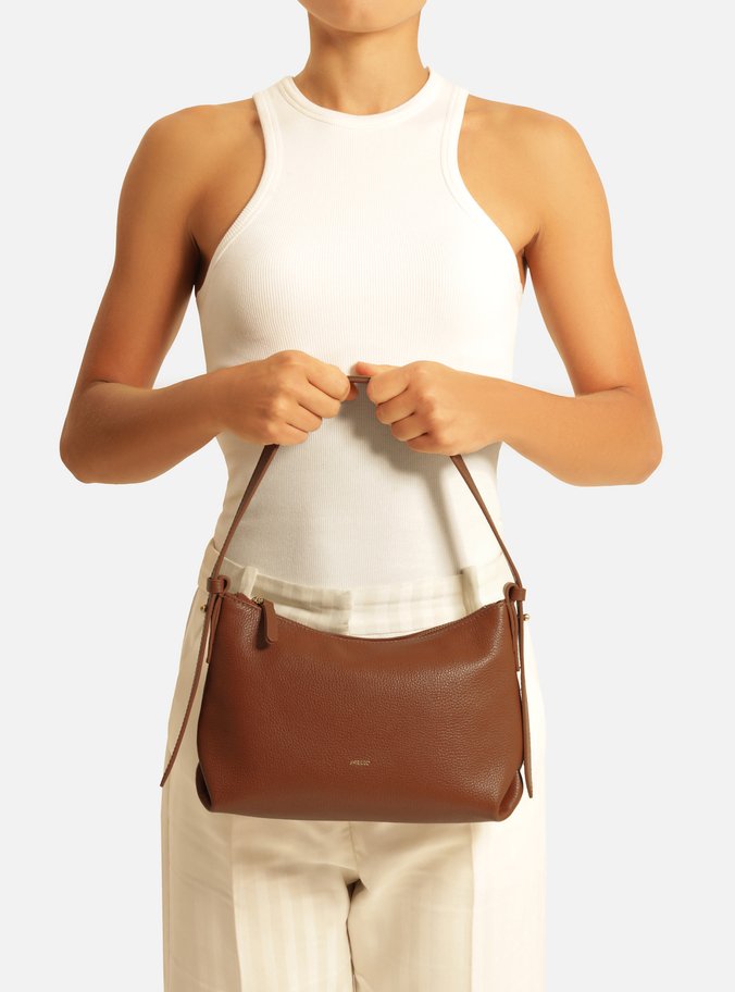 Bolsa Tiracolo Marrom Couro Média Detalhe Tira