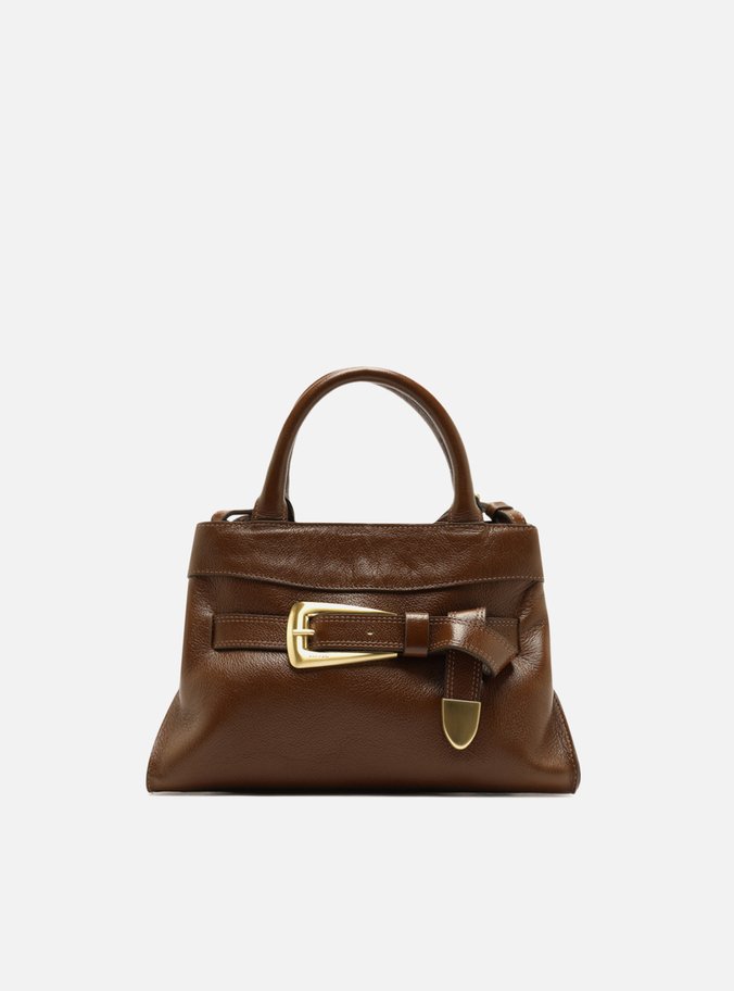 Bolsa Tote Marrom Couro Média Fivela Dourada