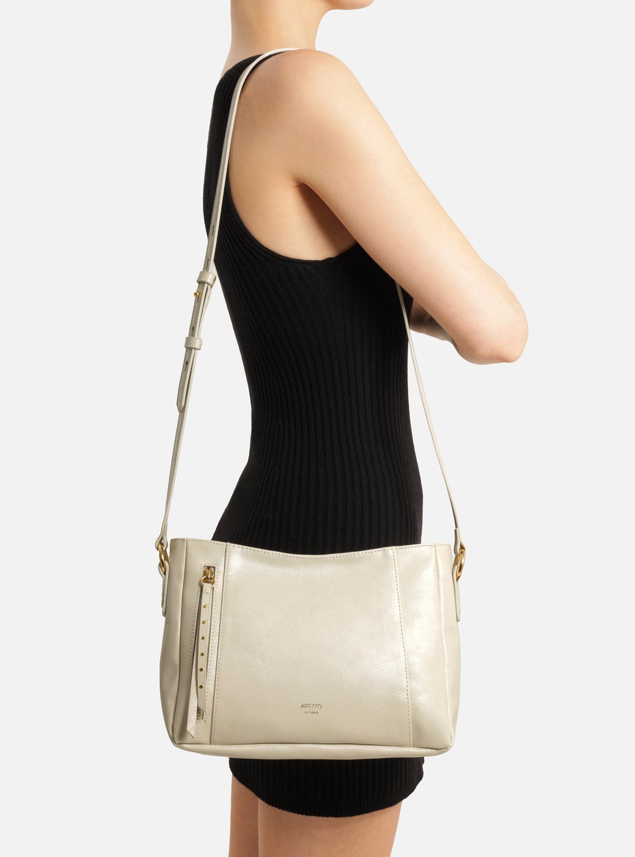 Bolsa Tiracolo Off White Média Bolso Frontal Zíper — foto 6