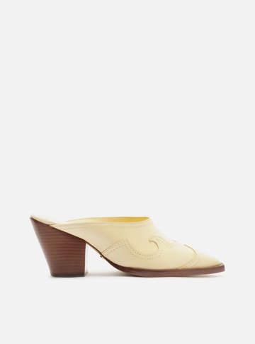 Mule Amarela Couro Salto Bloco Western