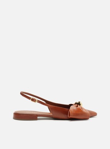 Sapatilha Marrom Couro Slingback Laço Metal