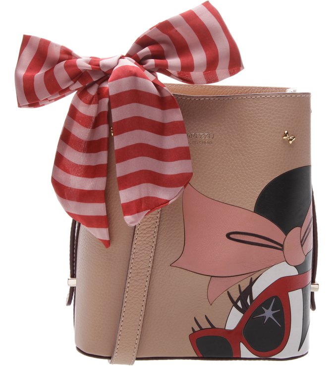 Disney | Bolsa Couro Tiracolo Pequena Letizia Minnie Laço Nude Crema