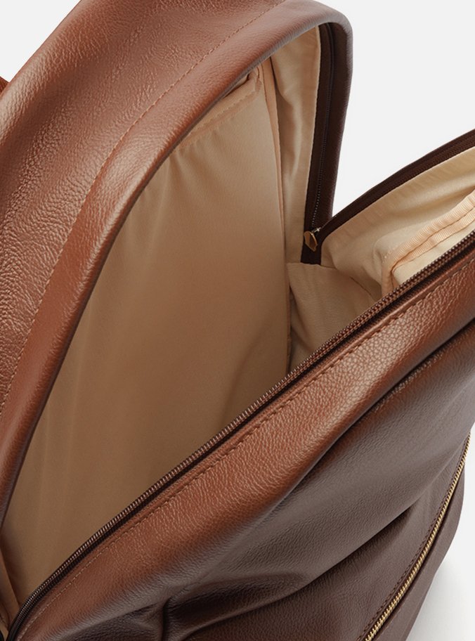 Mochila Marrom Couro Grande Bolso Frontal