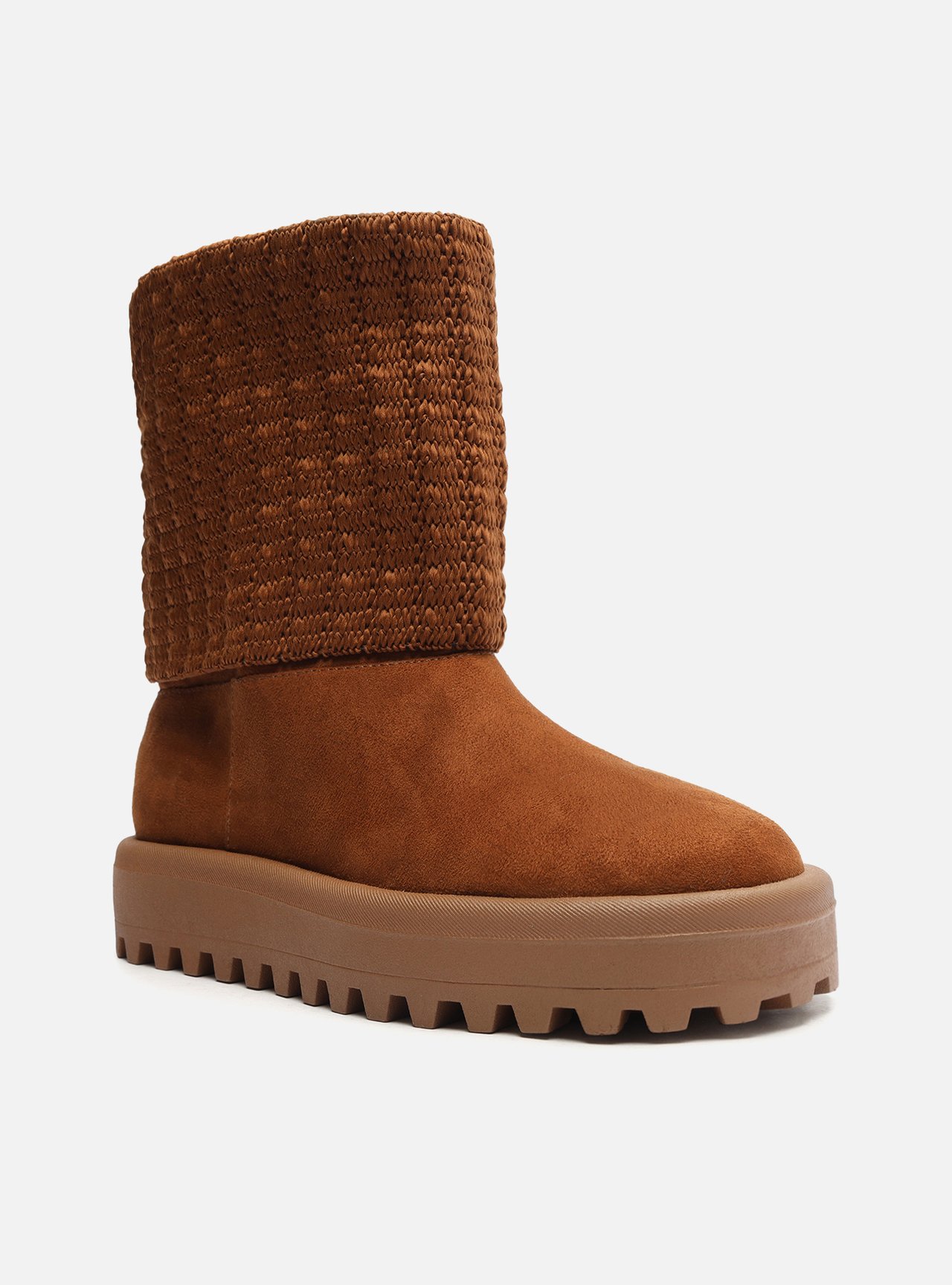 Bota Marrom Camurça Cano Médio Knit Riley — foto 2