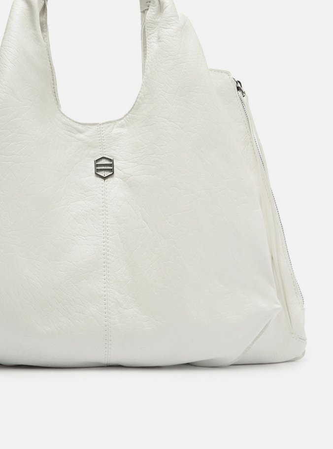 Bolsa Tote Branca Couro Grande Bolsos Laterais