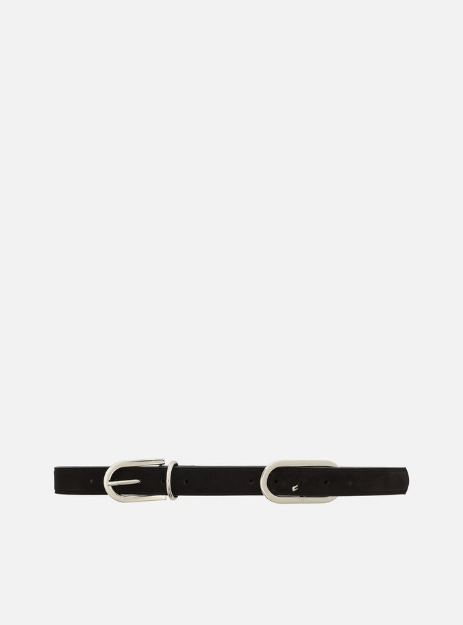 Cinto Preto Nobuck Médio Fivela Oval Dupla