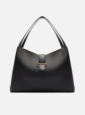 Arezzo — Bolsa Hobo Preta Couro Grande Tira Metal