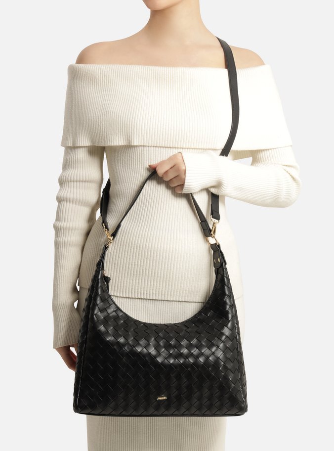 Bolsa Hobo Preta Tressê Média Alça