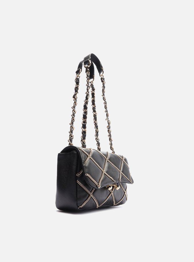 Bolsa Tiracolo Preta Correntes Couro Mizz Pequena