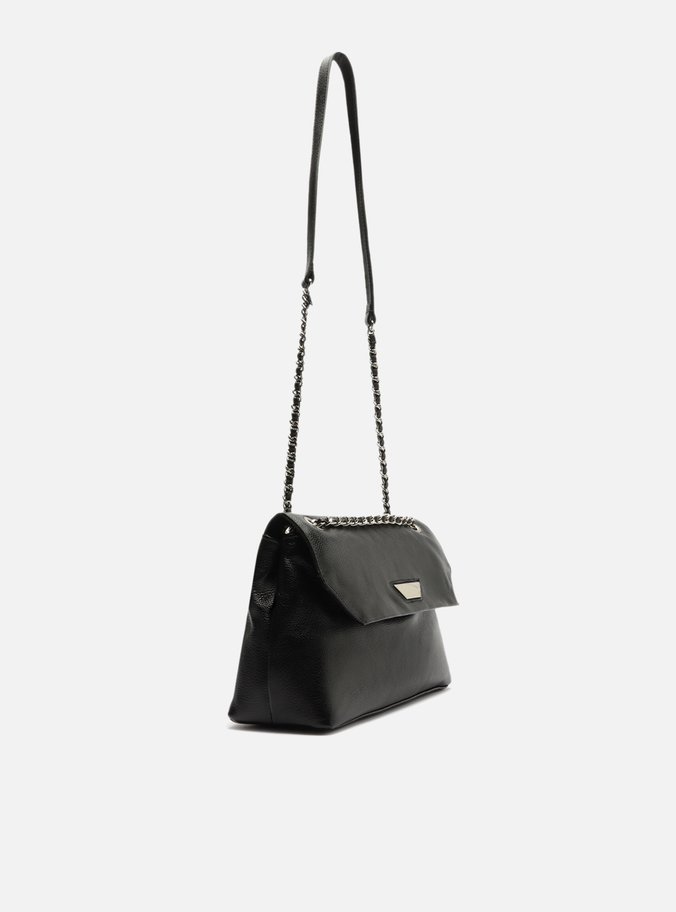Bolsa Tiracolo Preta Couro Média Metal