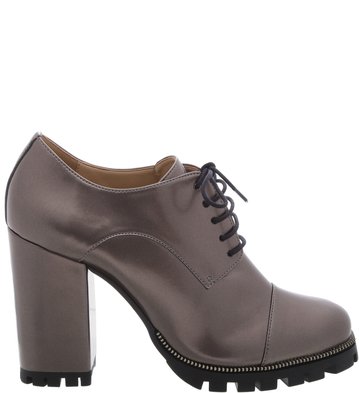 Oxford Couro Salto Alto Tratorado Old Silver