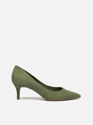 Scarpin Verde Nobuck Salto Baixo Fino
