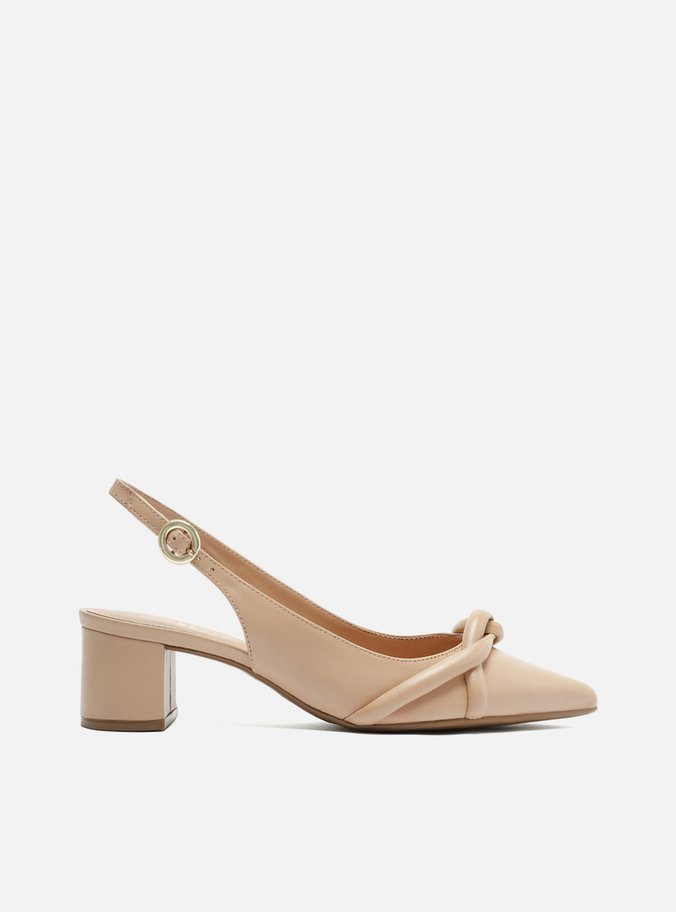 Scarpin Nude Salto Bloco Bico Fino