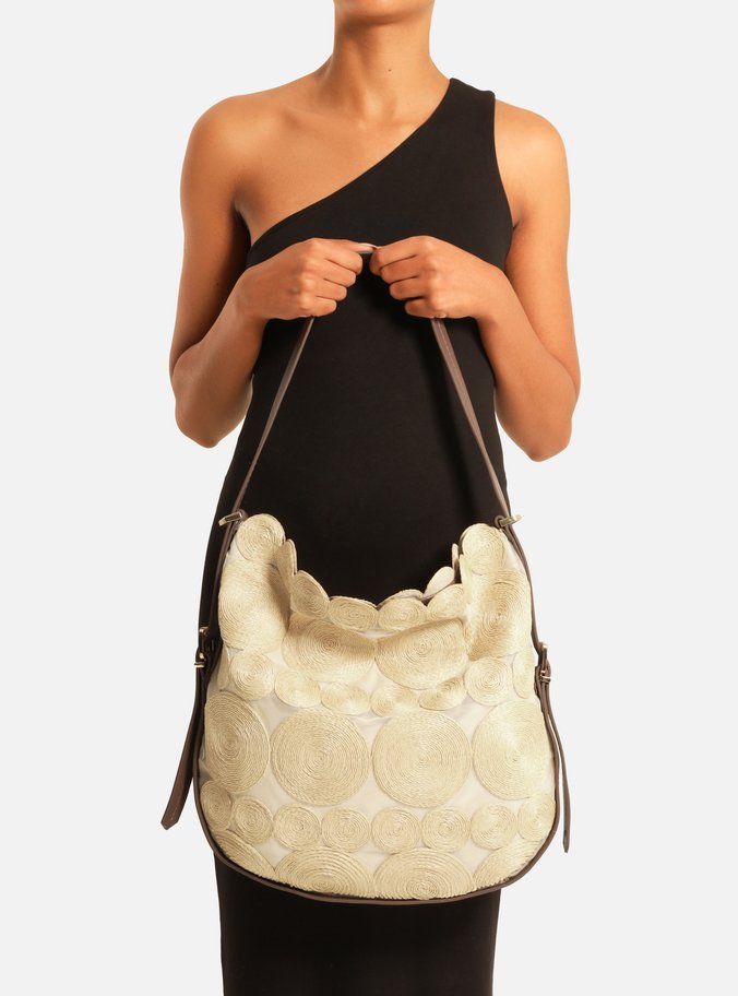 Bolsa Hobo Bege Ráfia Grande Circle