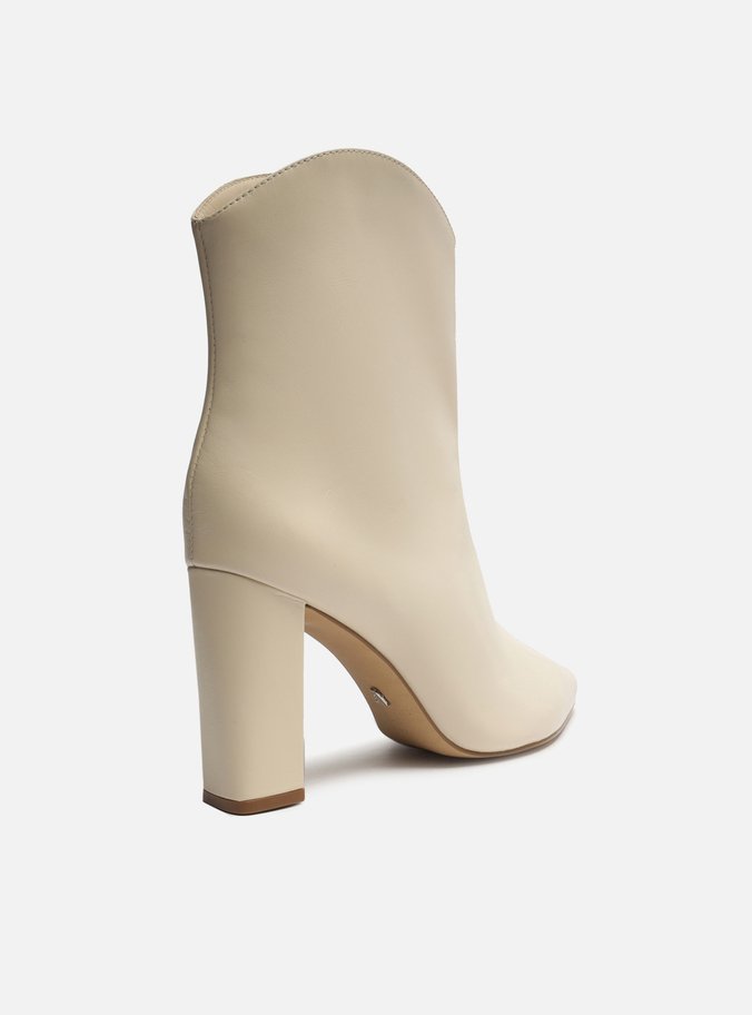 Bota Off-White Couro Cano Curto Salto Alto Western