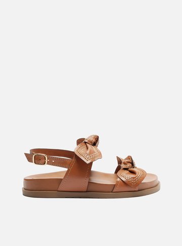 Sandália Rasteira Marrom Couro Flatform Laços
