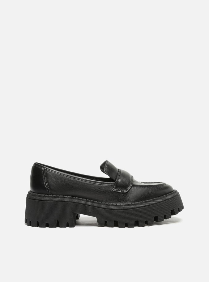 Mocassim Preto Couro Sola Tratorada Tira