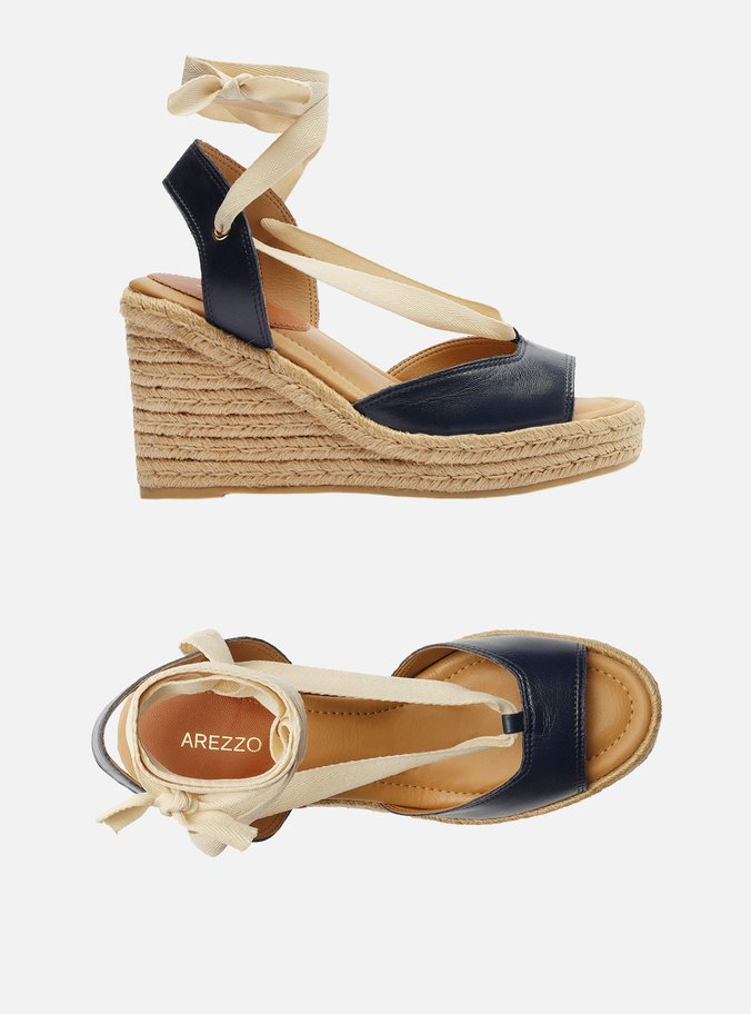 Espadrille Azul Couro Plataforma Amarração