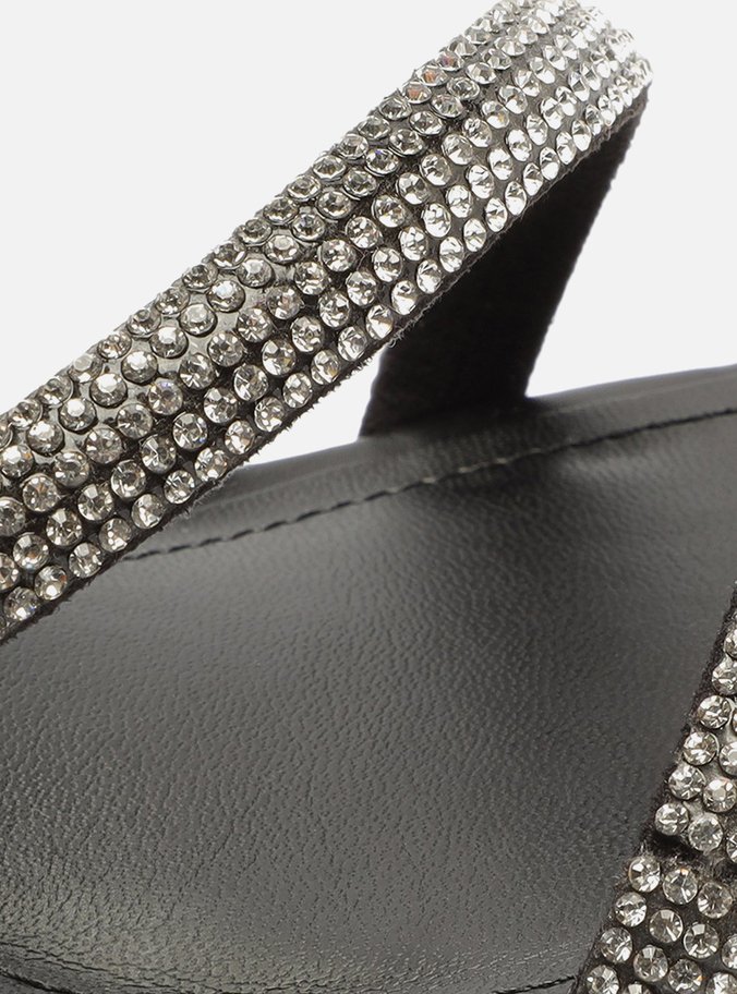 Sandália Preta Salto Bloco Espiral Strass Glam