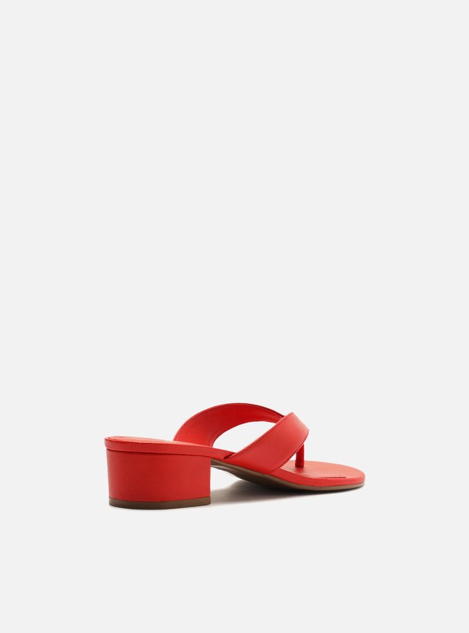 Tamanco Vermelha Salto Baixo Tiras Flip Flop
