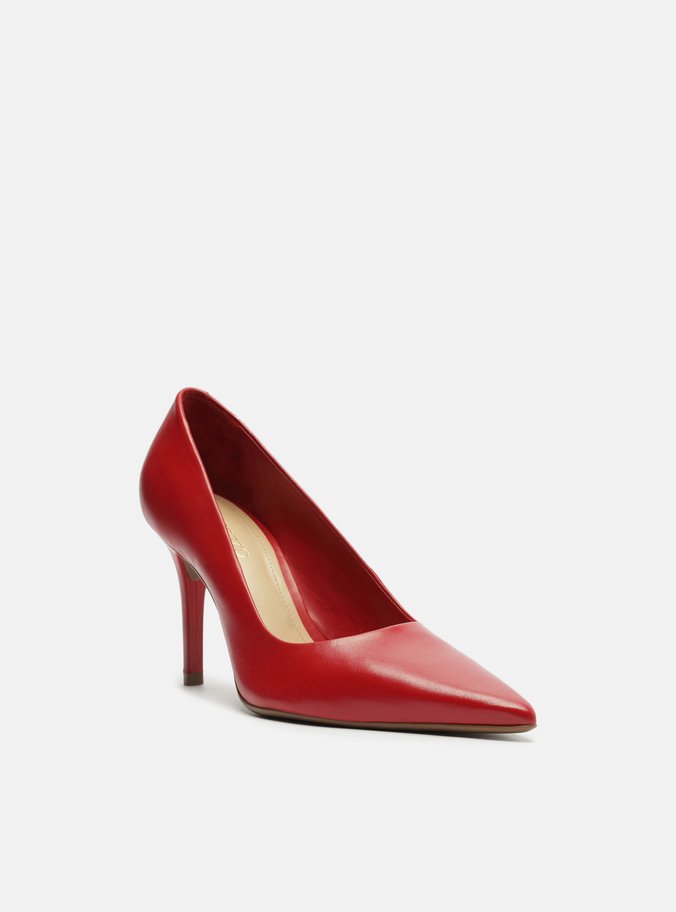 Scarpin Vermelho Couro Salto Médio Bico Fino