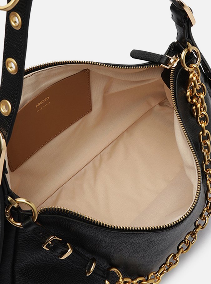 Bolsa Tiracolo Preta Couro Grande Bag Charm