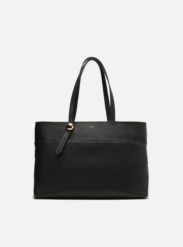 Bolsa Shopping Preta Couro Grande Metal Bold