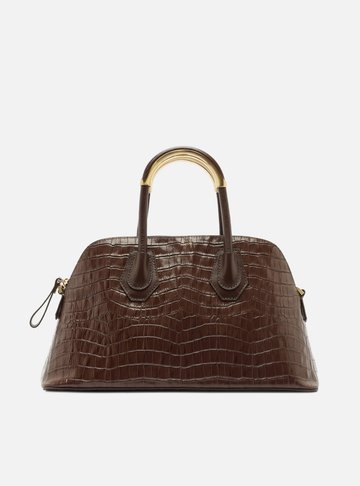 Arezzo — Bolsa Tote Marrom Couro Grande Croco Metais