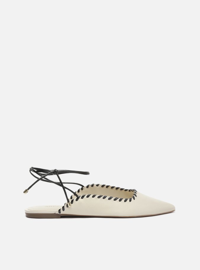 Sapatilha Off-White Couro Amarração Costura