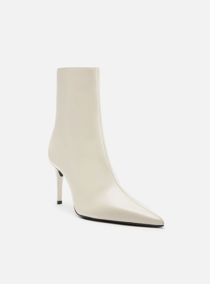 Bota Branca Couro Cano Curto Bico Fino