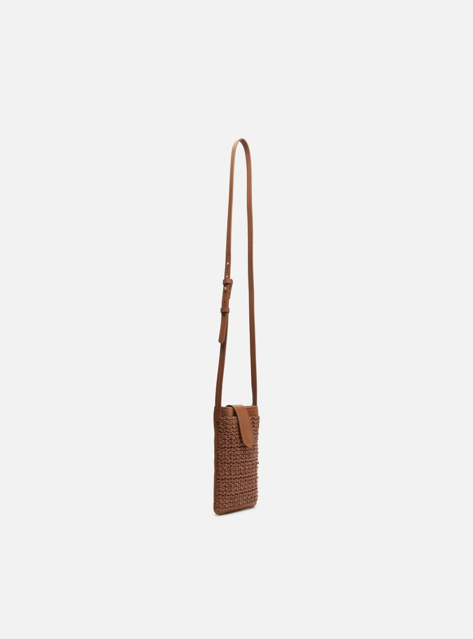 Mini Bag Marrom Couro Tramada Porta-Celular