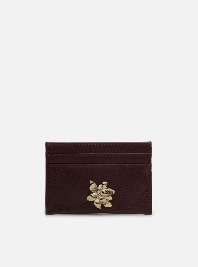 Porta-Cartão Vermelho Couro Flor Metal