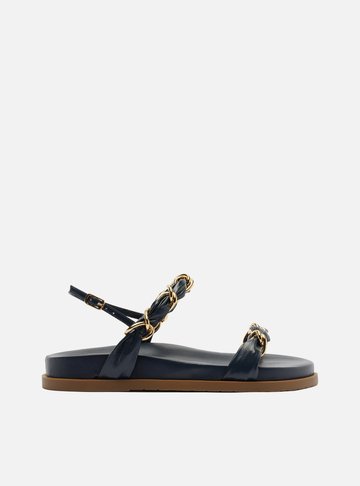 Sandália Papete Azul Tiras Elos Metálicos