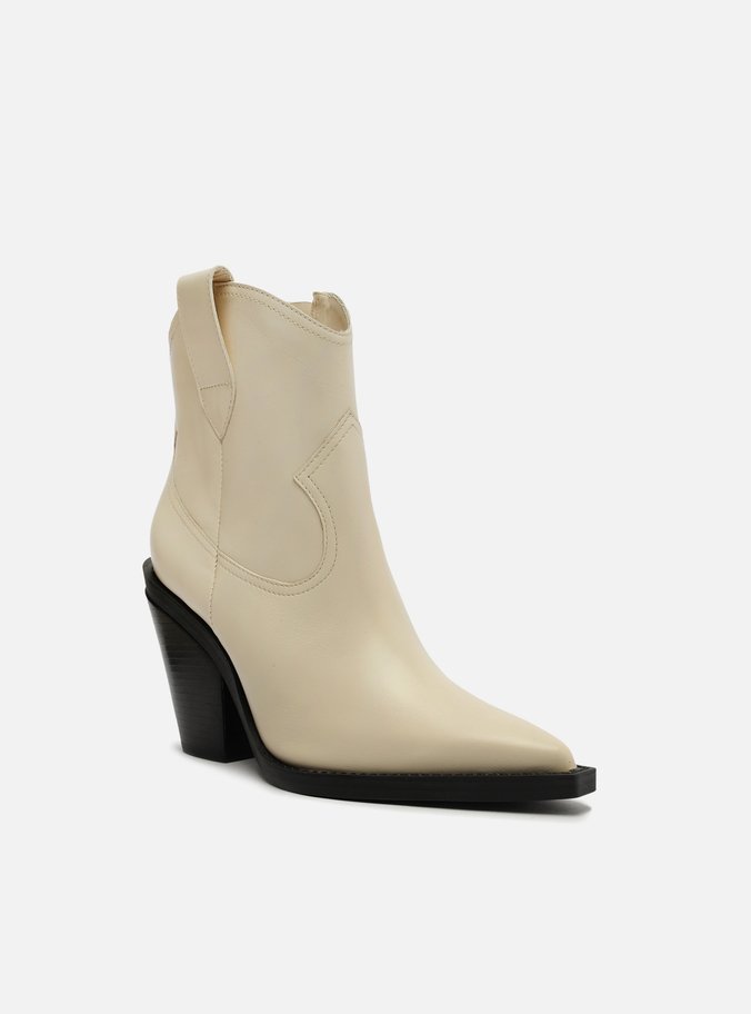 Bota Off-White Couro Cano Curto Bloco Western