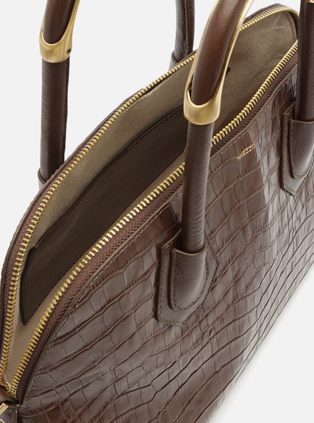 Bolsa Tote Marrom Couro Grande Croco Metais — foto 4
