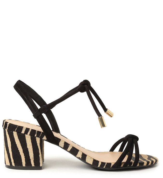 Sandália Preta Nobuck Bloco Animal Print Camila